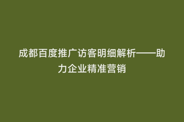 成都百度推广访客明细解析——助力企业精准营销