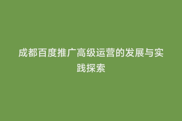 成都百度推广高级运营的发展与实践探索