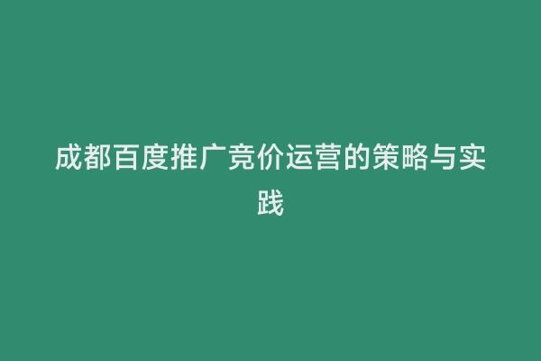 成都百度推广竞价运营的策略与实践