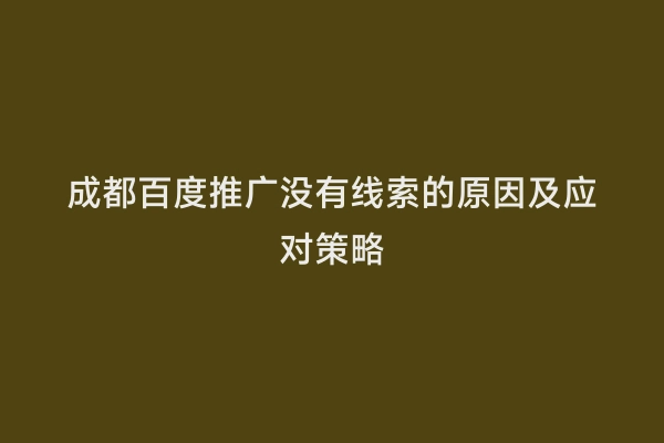成都百度推广没有线索的原因及应对策略