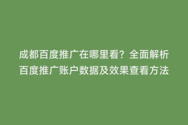 成都百度推广在哪里看？全面解析百度推广账户数据及效果查看方法