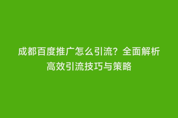 成都百度推广怎么引流？全面解析高效引流技巧与策略