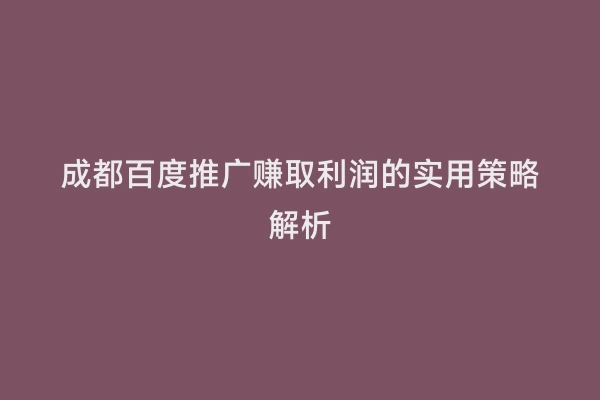 成都百度推广赚取利润的实用策略解析