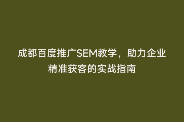 成都百度推广SEM教学，助力企业精准获客的实战指南